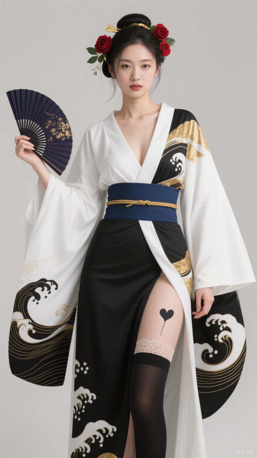 Black and white Japanese-style robe