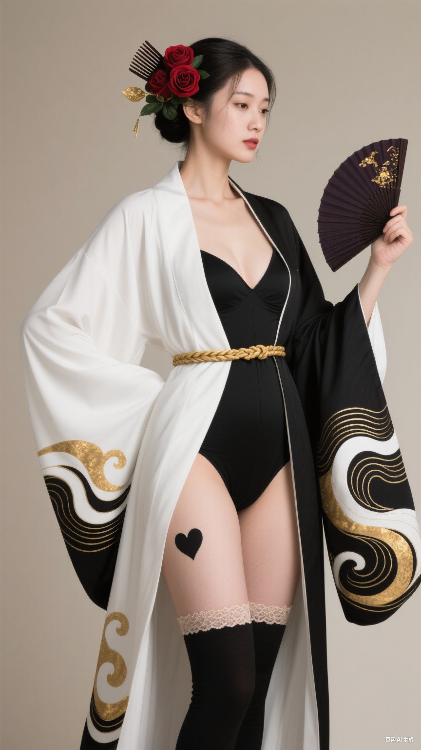 Black and white Japanese-style robe