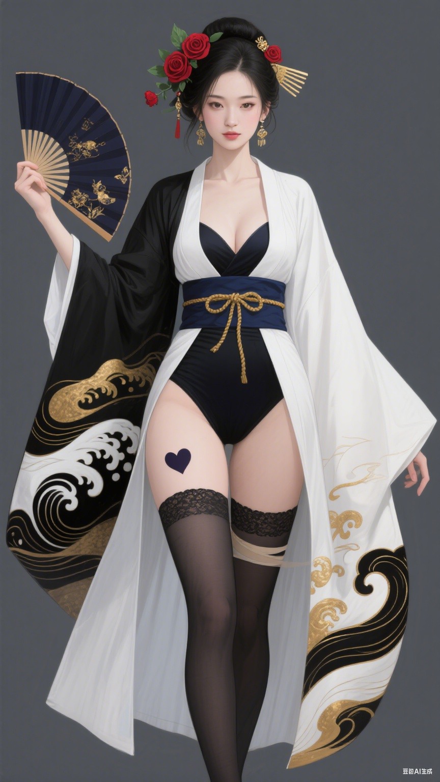 Black and white Japanese-style robe