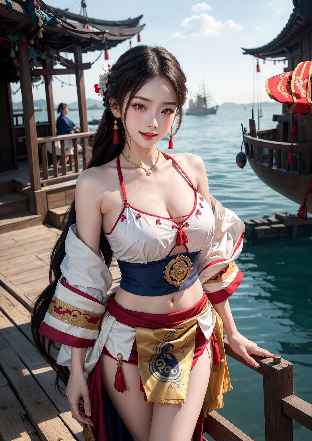 Oriental girl sailing to the West
