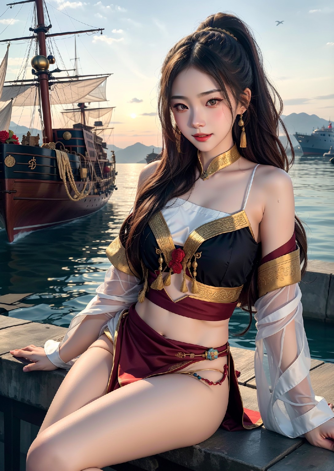 Oriental girl sailing to the West