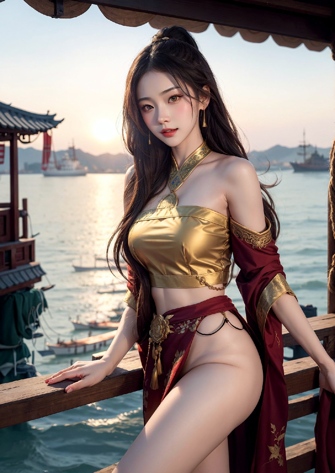 Oriental girl sailing to the West