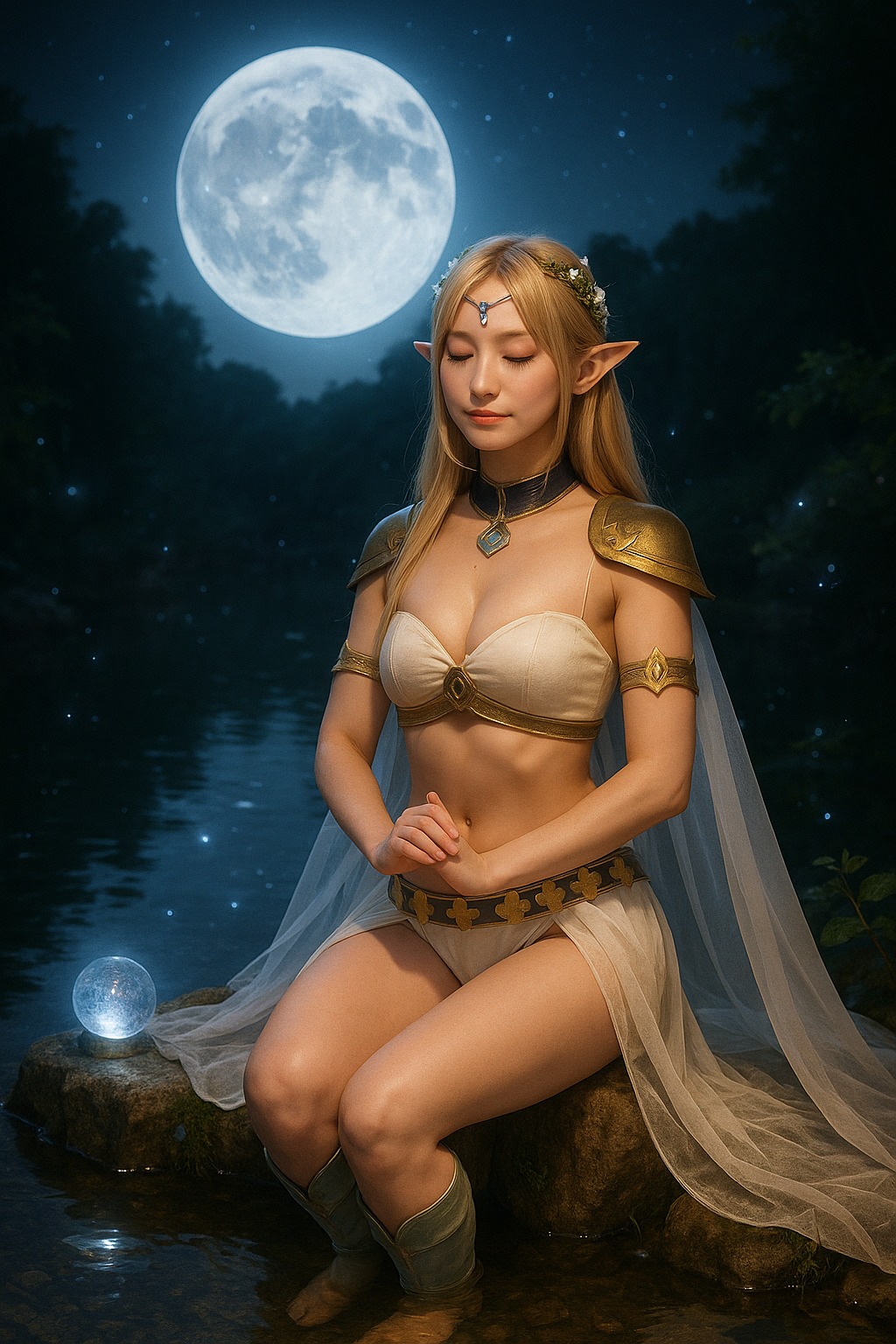 Sacred Silver Feathers - Elven Warrior Woman Portrait