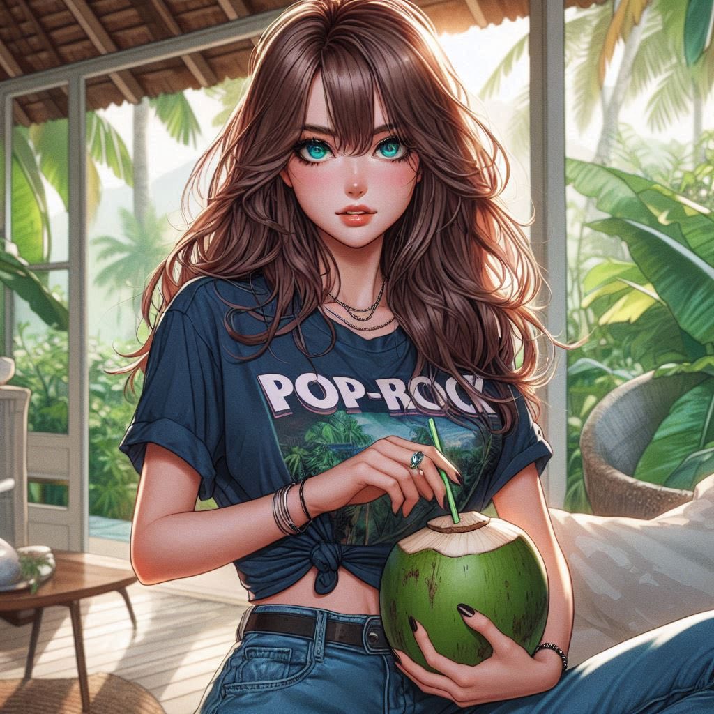 在熱帶渡假村喝涼的果汁