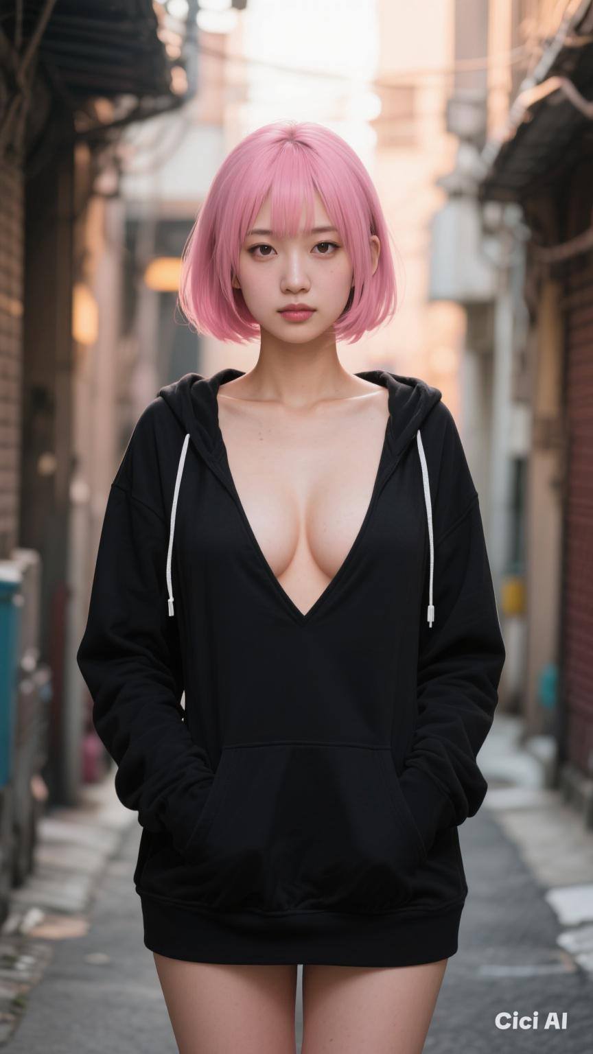 Short pink haired girl