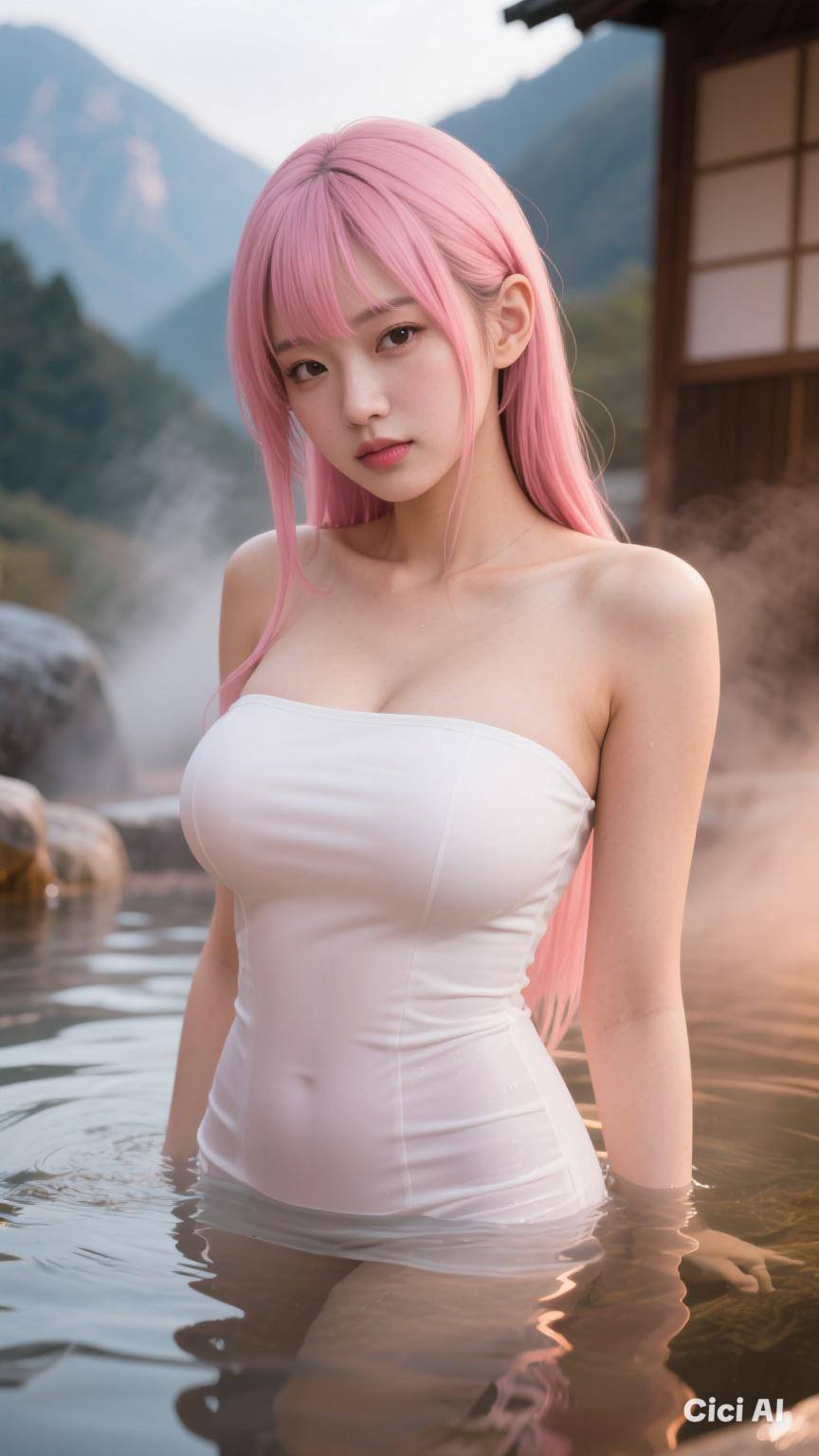 Pretty lady in a hot springs