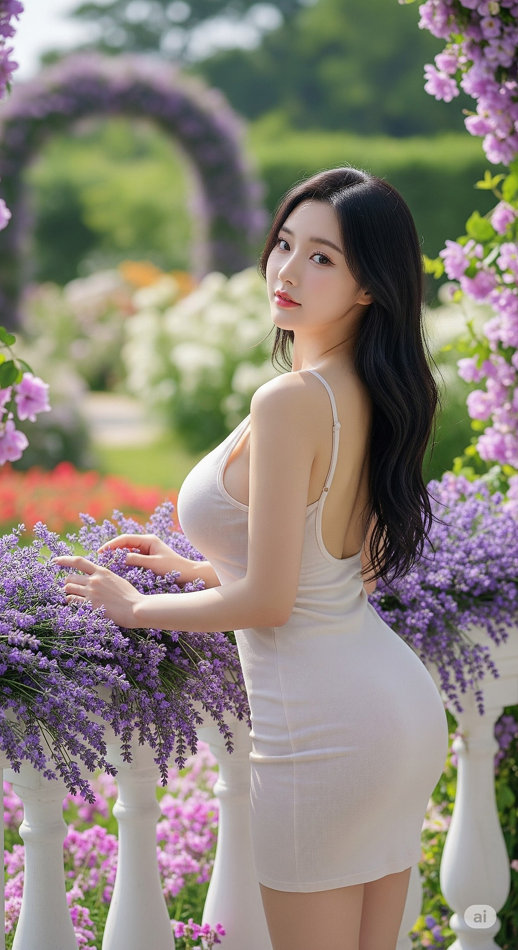 Condensed eyes under the wisteria flower