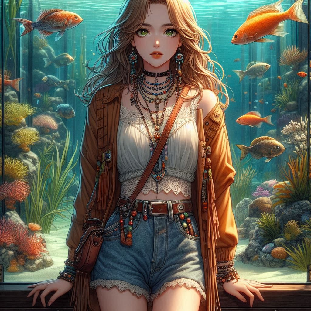 Girl in front of the aquarium