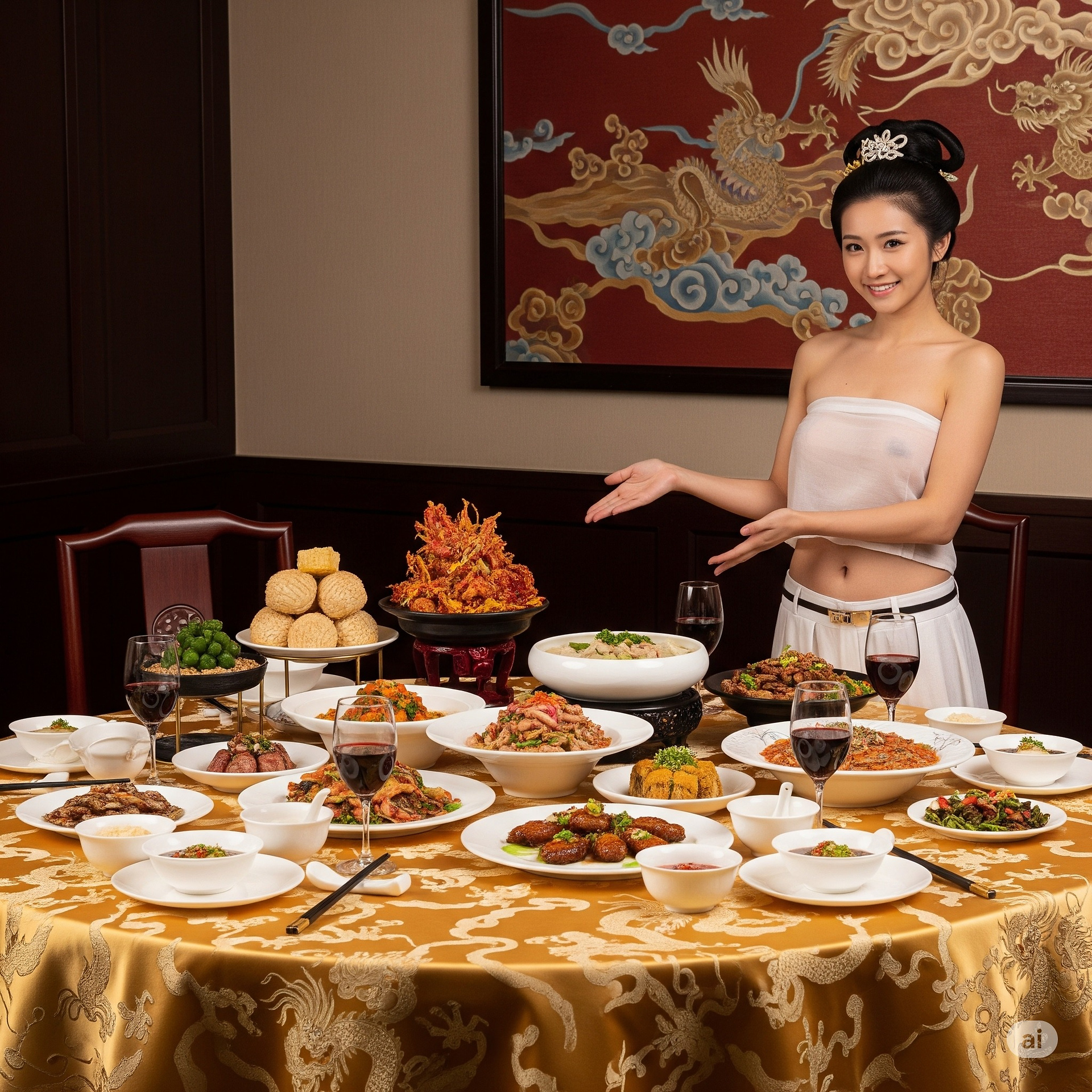 A special restaurant. A special waitress introduces the dishes in person
