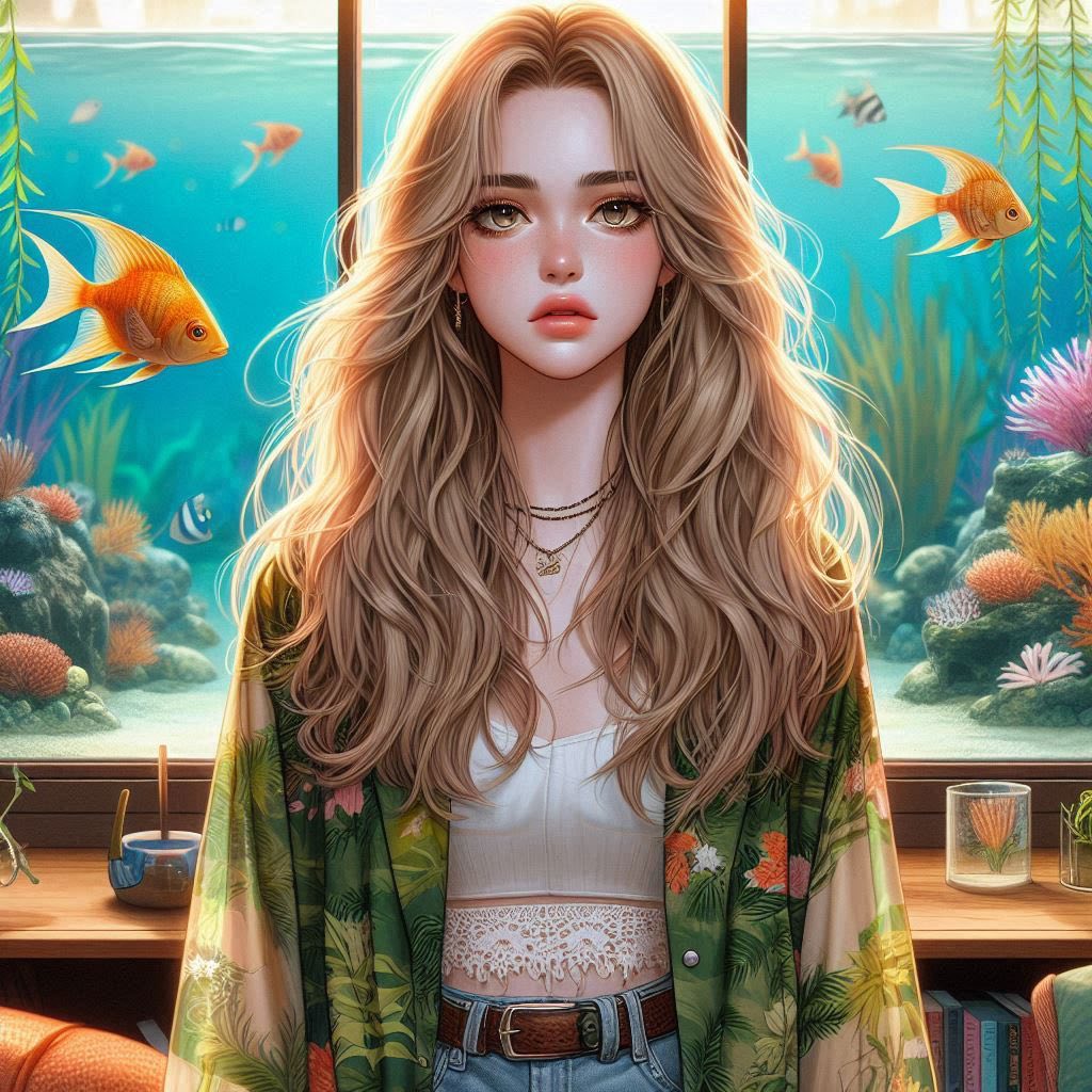 水族館前的少女