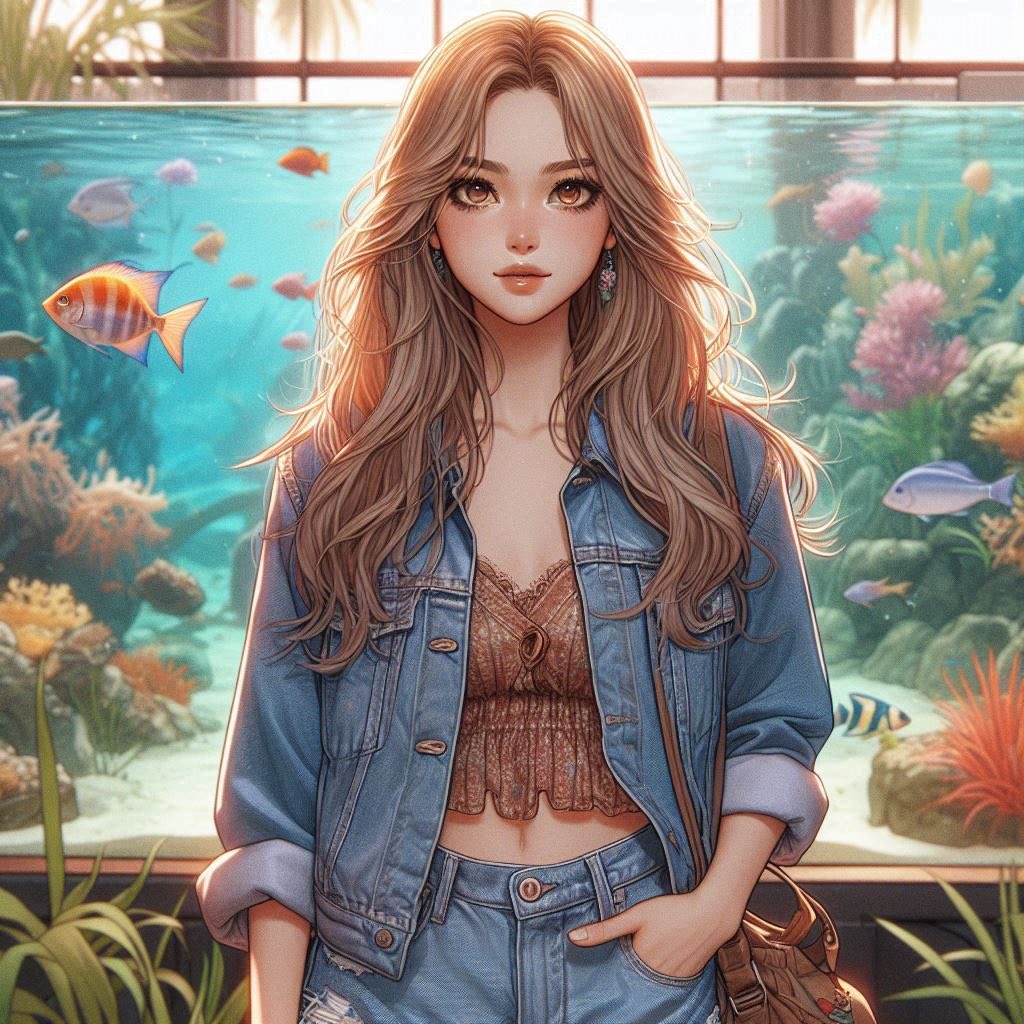 水族館前的少女