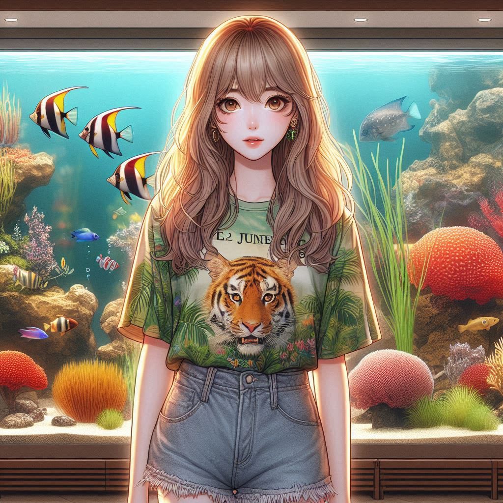 Girl in front of the aquarium