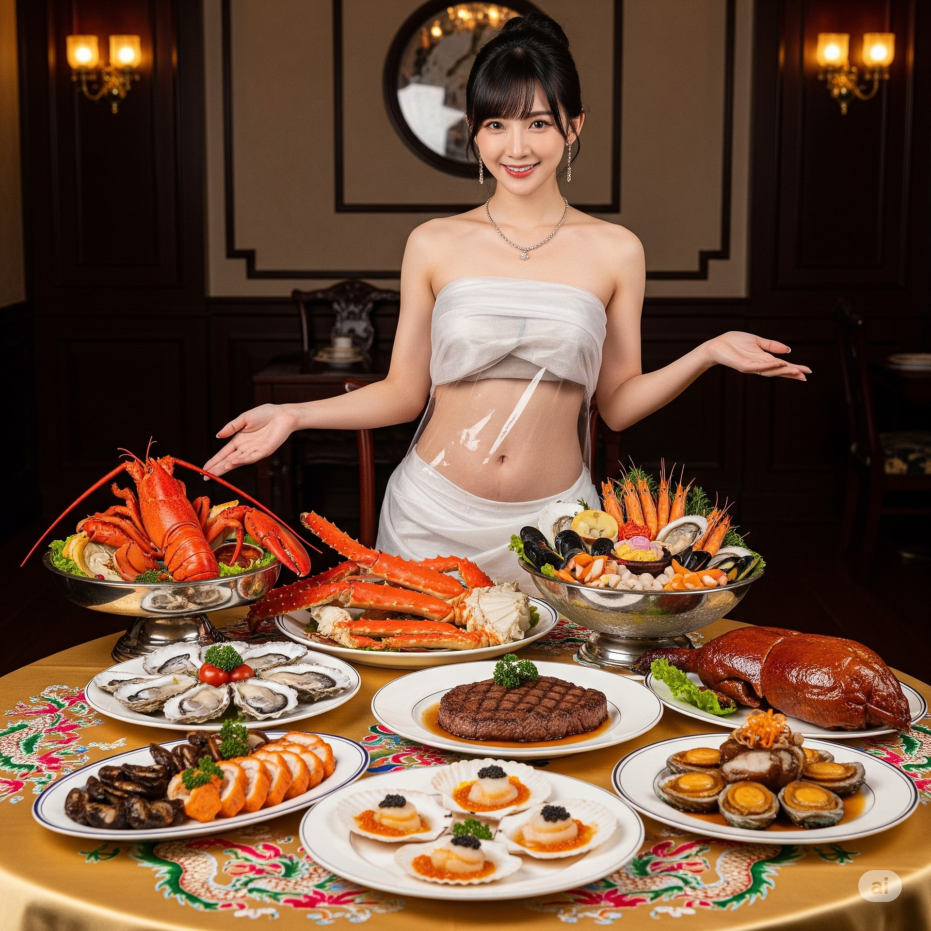 A special restaurant. A special waitress introduces the dishes in person