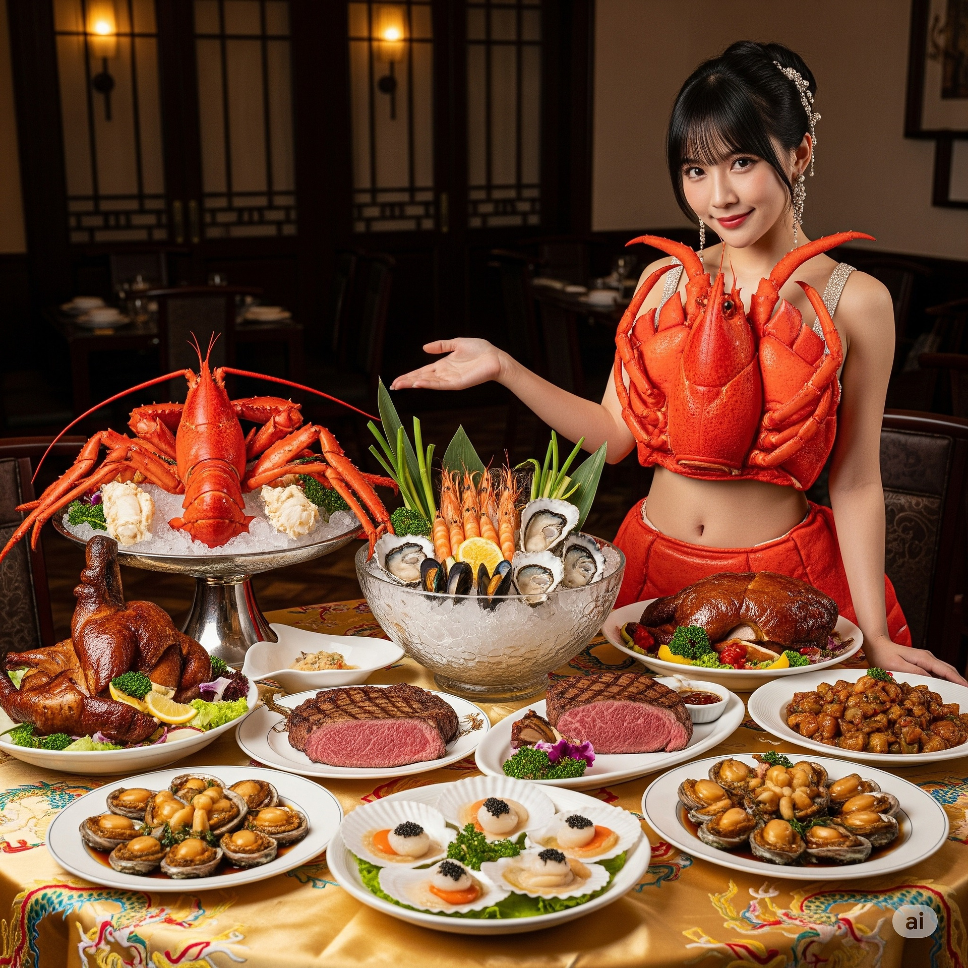 A special restaurant. A special waitress introduces the dishes in person