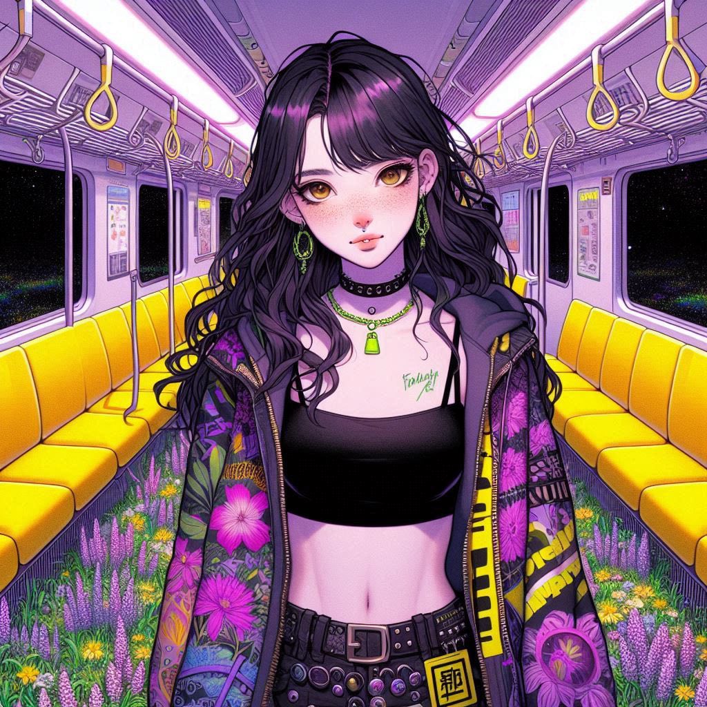 站在長滿花草的車廂