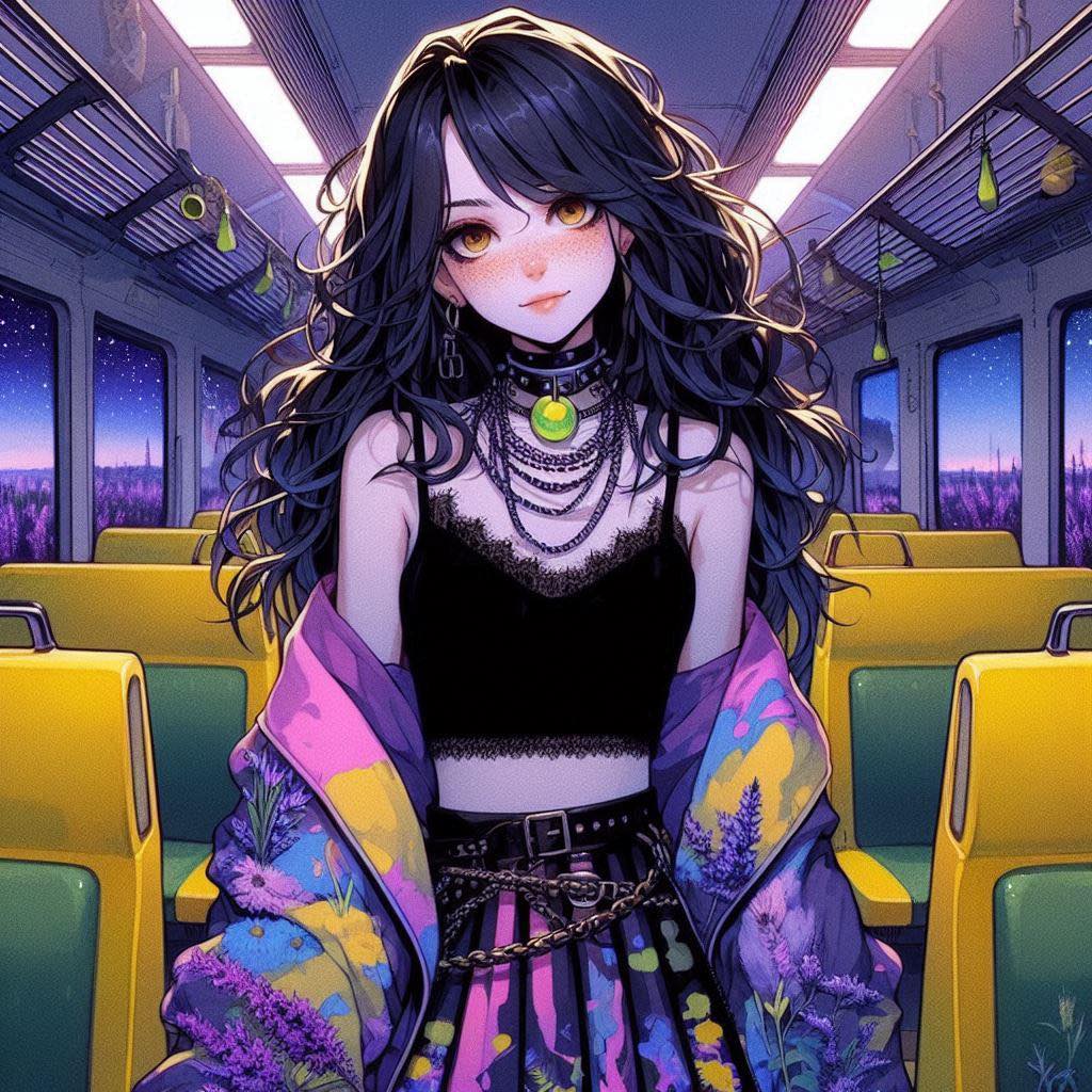站在長滿花草的車廂