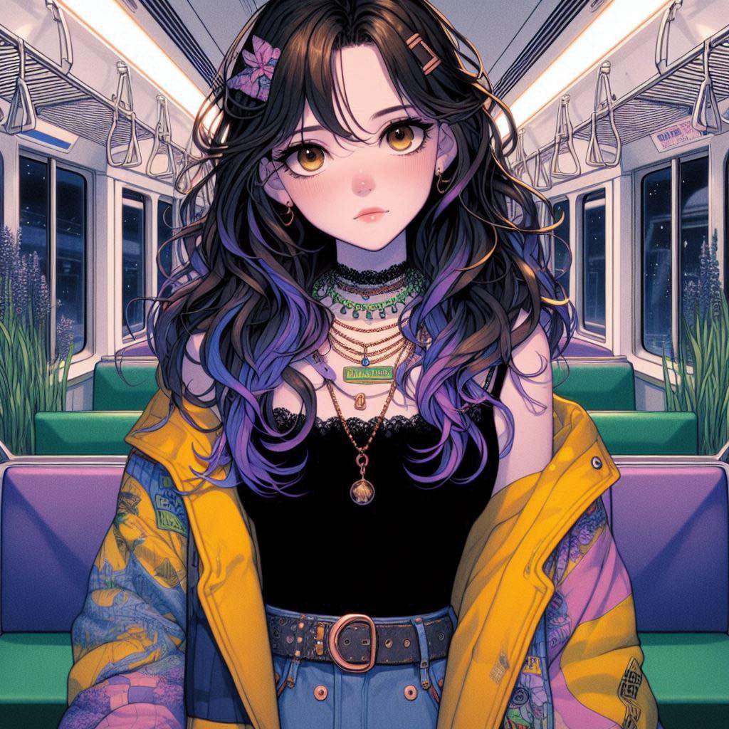 站在長滿花草的車廂