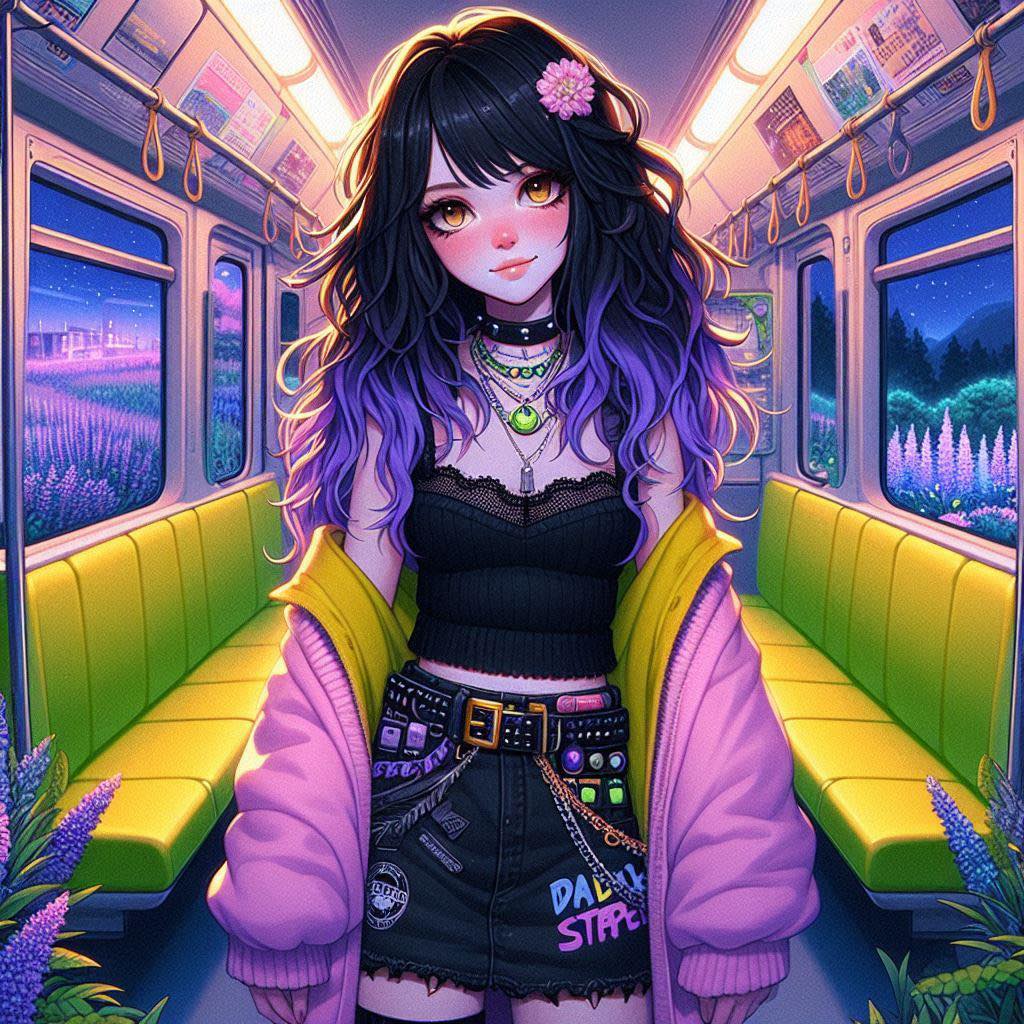 站在長滿花草的車廂