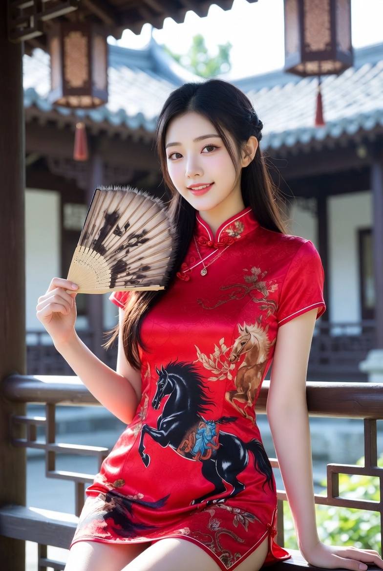 Sister Fire Red Cheongsam Celebrating the Year of the Horse