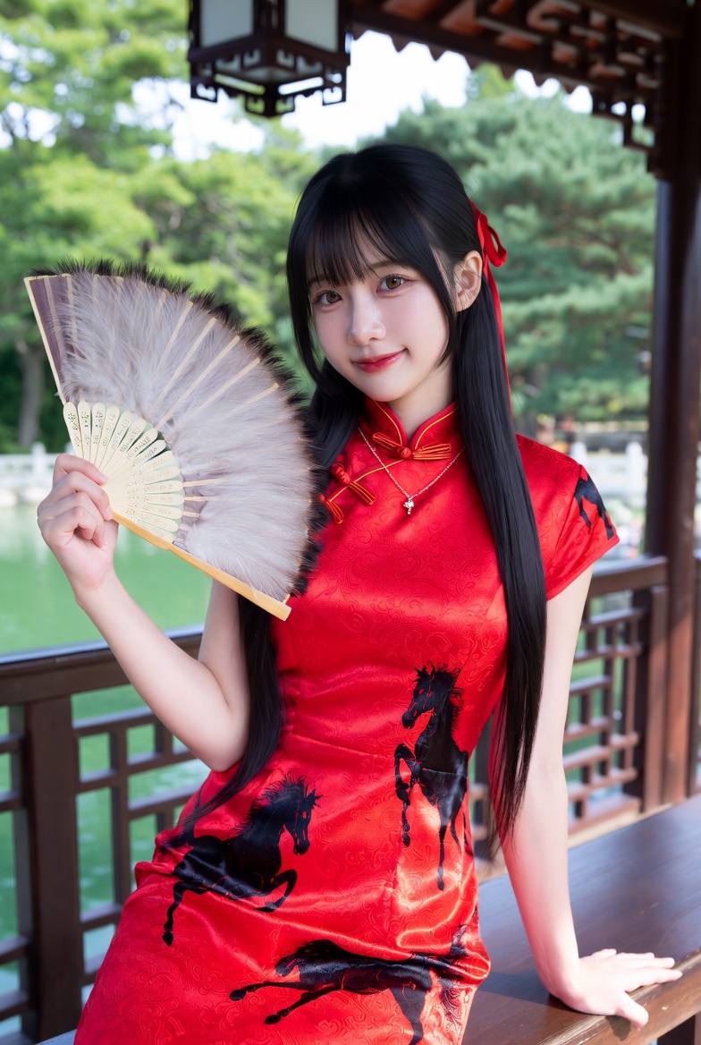 Sister Fire Red Cheongsam Celebrating the Year of the Horse