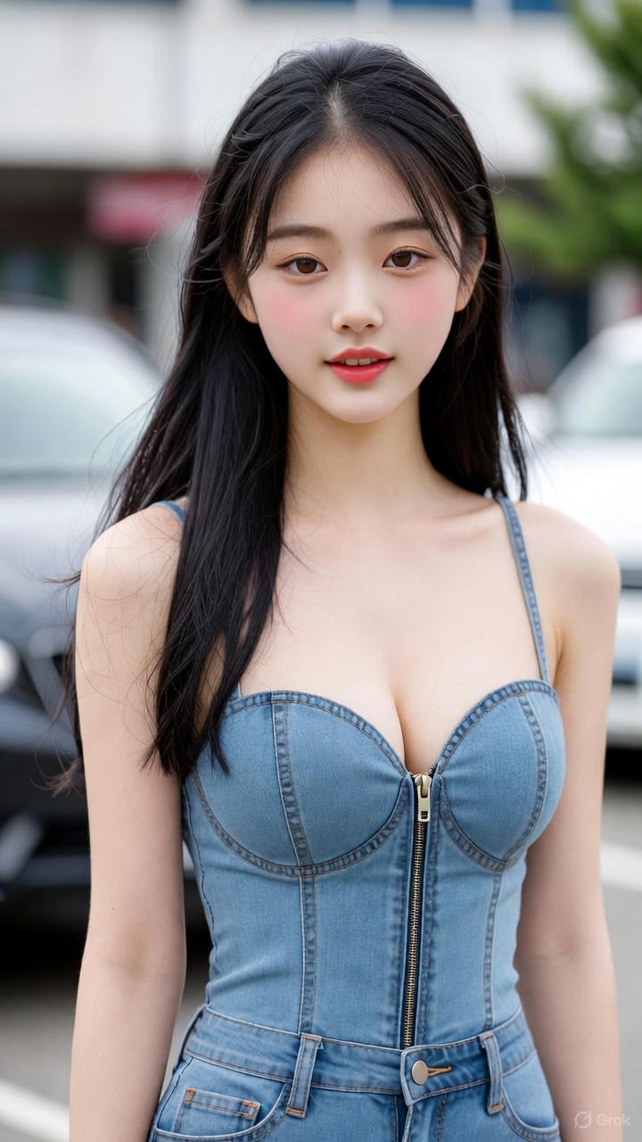 denim zipper pullover jumpsuit