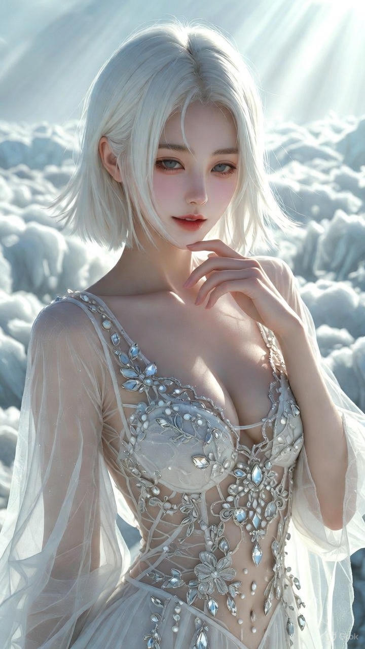 Semi-transparent white tulle dress