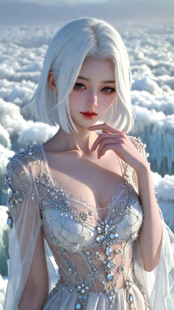 Semi-transparent white tulle dress