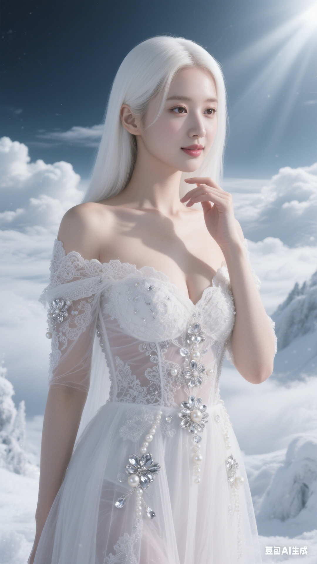 Semi-transparent white tulle dress