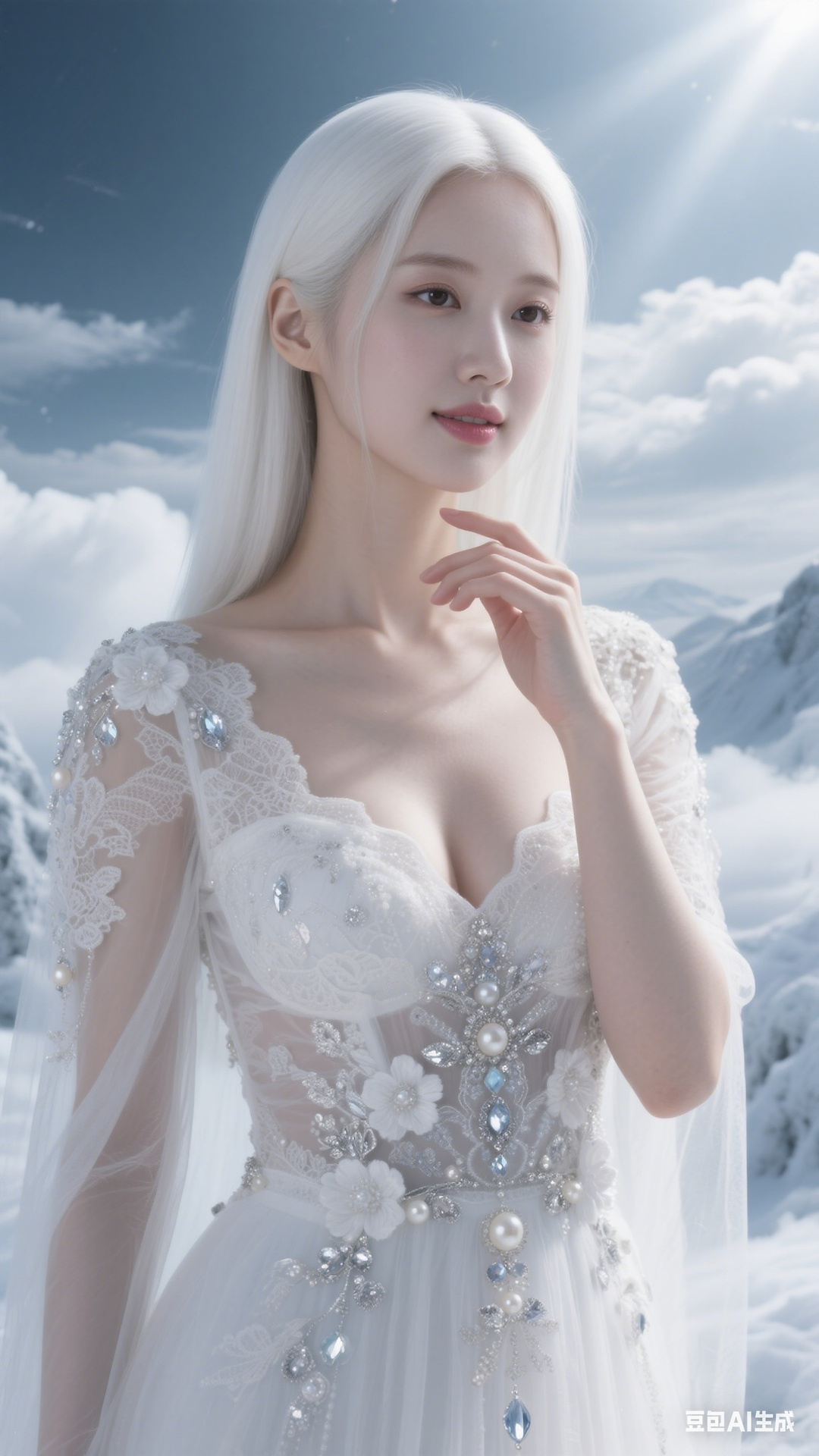 Semi-transparent white tulle dress