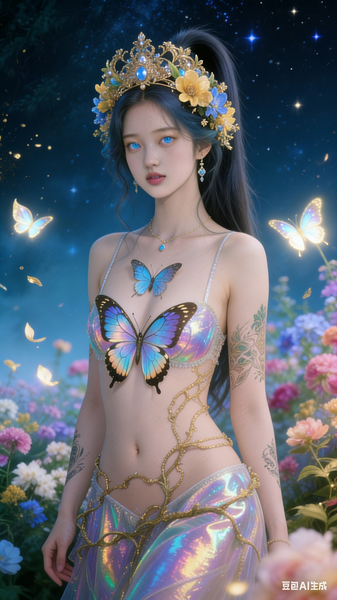 Petals and butterfly wings hand-knitted gown