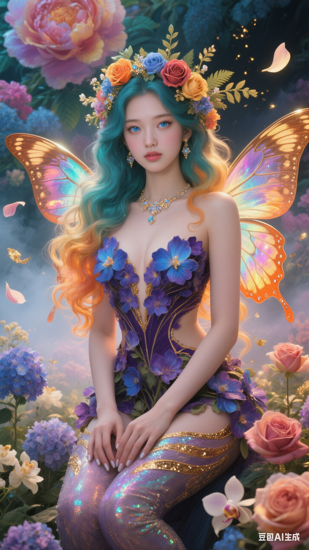 Petals and butterfly wings hand-knitted gown
