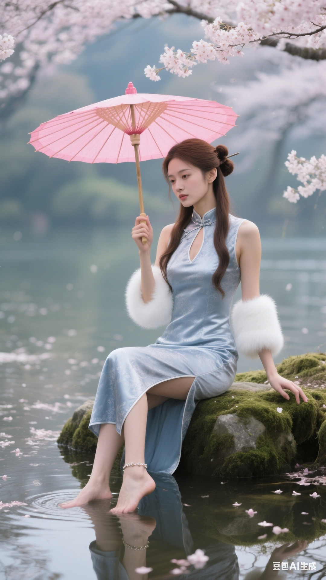 Sparkling silver-blue cheongsam