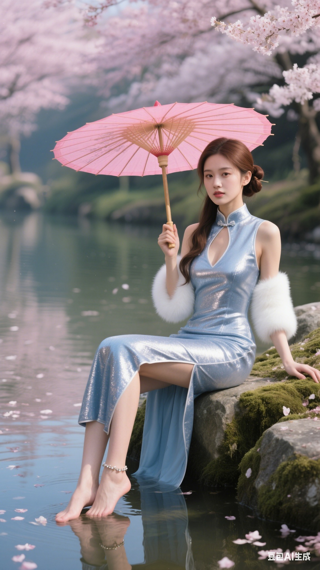 Sparkling silver-blue cheongsam
