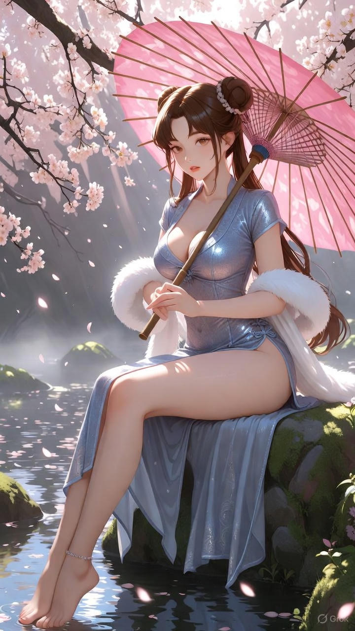 Sparkling silver-blue cheongsam