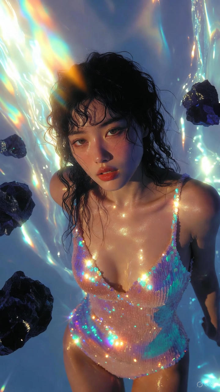 Pearl sequins one-piece swimsuit