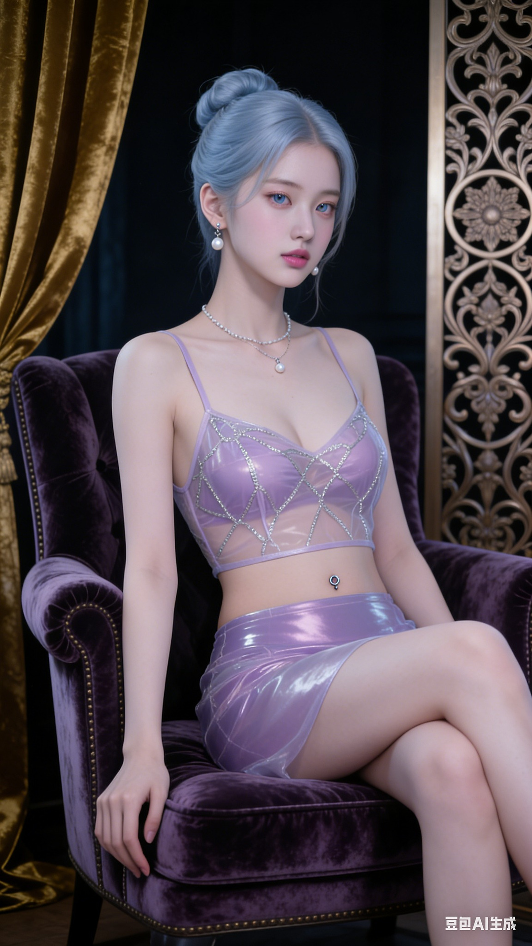 Translucent lavender backless top