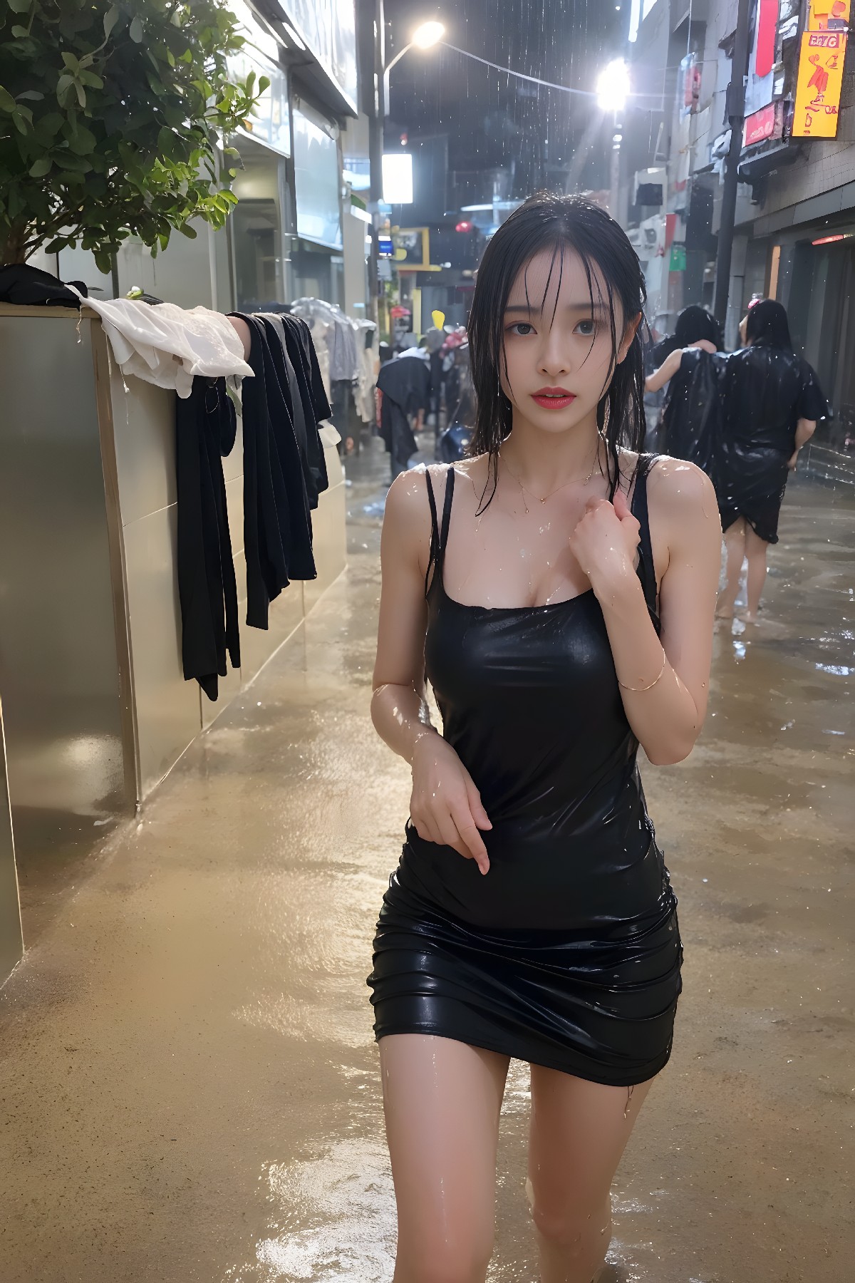 On the streets in the rain