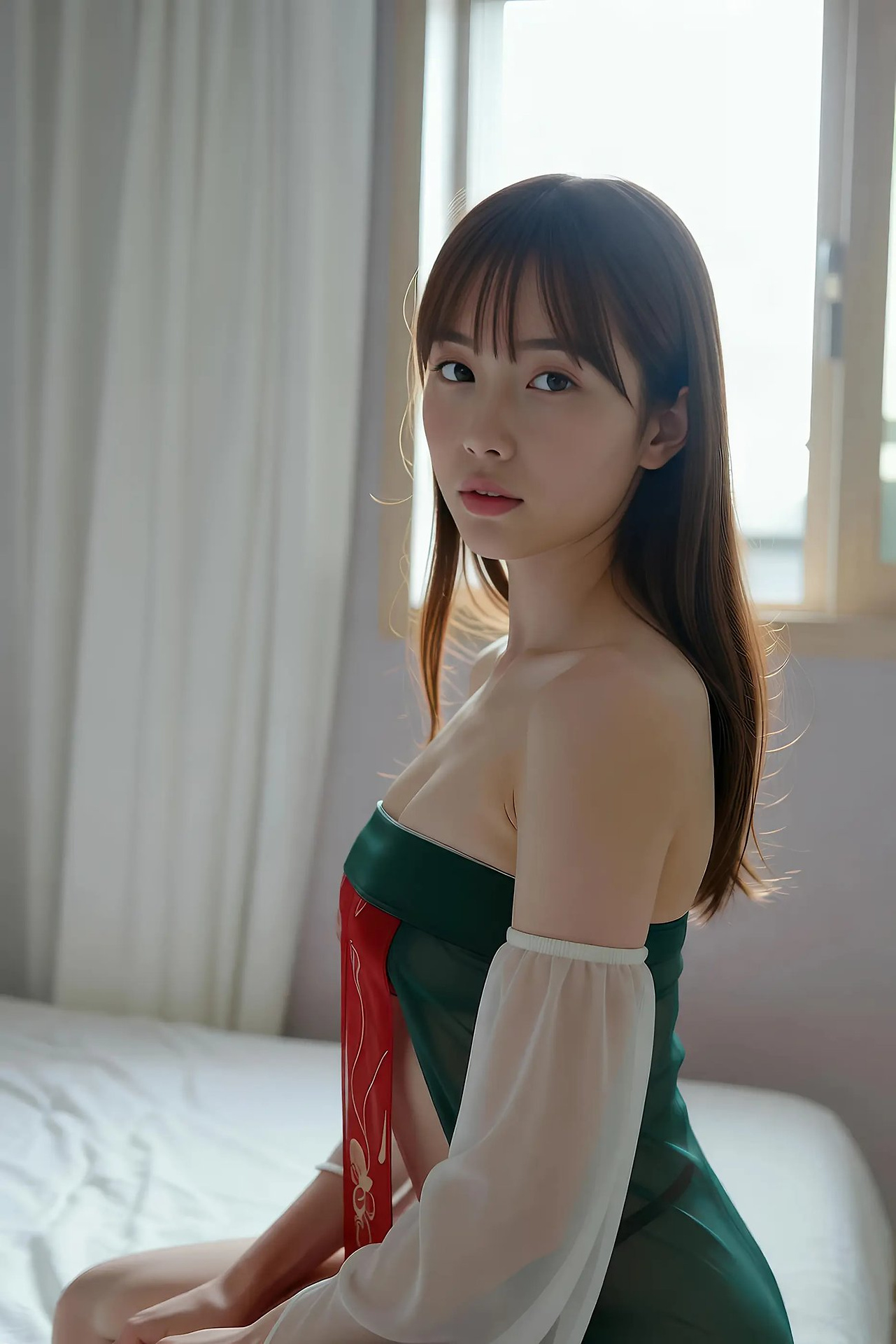 Mandarin - red-green vintage dress