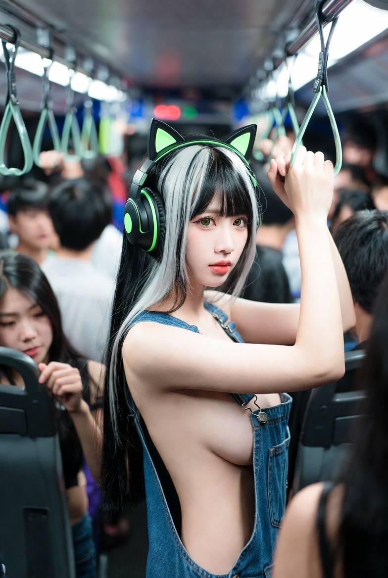 Girl's long black and white hair